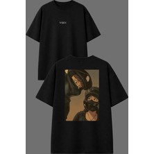 Vsrn Tek Gerçek Motorcular Sever Tasarım Ön Arka Baskılı Siyah Oversize T Shirt