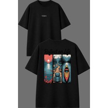 Vsrn Reflect On Tasarım Ön Arka Baskılı Siyah Oversize T Shirt