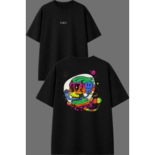 Vsrn Havalı Iskelet Tasarım Ön Arka Baskılı Siyah Oversize T Shirt