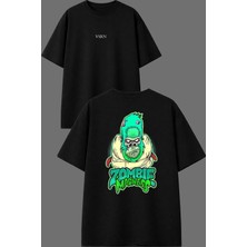 Vsrn Goril Zombi Tasarım Ön Arka Baskılı Siyah Oversize T Shirt