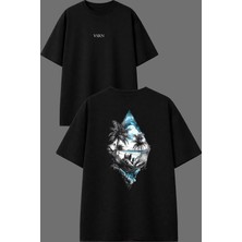 Vsrn Keyfine Düşkün Tasarım Ön Arka Baskılı Siyah Oversize T Shirt