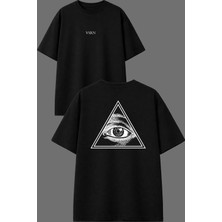 Vsrn Tek Göz 1 Tasarım Ön Arka Baskılı Siyah Oversize T Shirt