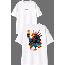 Vsrn Alevli Özgürlük Tasarım Ön Arka Baskılı Beyaz Oversize T Shirt