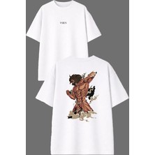 Vsrn Süper Kaslı Adam Tasarım Ön Arka Baskılı Beyaz Oversize T Shirt