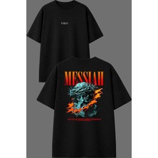 Vsrn Mesıah Tasarım Ön Arka Baskılı Siyah Oversize T Shirt