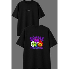 Vsrn Sosyal Adam Tasarım Ön Arka Baskılı Siyah Oversize T Shirt