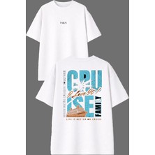 Vsrn Cruse Gemi Tasarım Ön Arka Baskılı Beyaz Oversize T Shirt