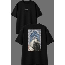 Vsrn Atlar ve Etnik Halı Tasarım Ön Arka Baskılı Siyah Oversize T Shirt