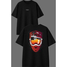 Vsrn Vlog Motorcu Tasarım Ön Arka Baskılı Siyah Oversize T Shirt