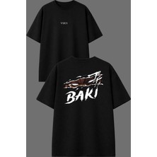 Vsrn Bakı Gözler Tasarım Ön Arka Baskılı Siyah Oversize T Shirt