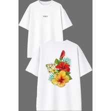 Vsrn Çiçek Balyası Tasarım Ön Arka Baskılı Beyaz Oversize T Shirt