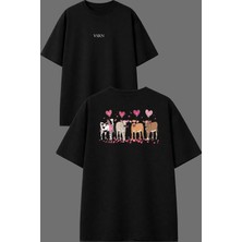 Vsrn Dana Love Tasarım Ön Arka Baskılı Siyah Oversize T Shirt