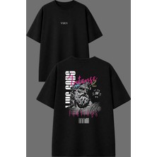 Vsrn Sakallı Adam Tasarım Ön Arka Baskılı Siyah Oversize T Shirt
