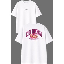 Vsrn Omega Waffles Tasarım Ön Arka Baskılı Beyaz Oversize T Shirt