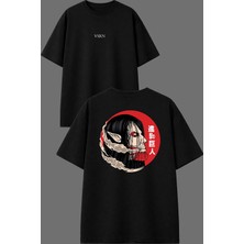 Vsrn Kızgın Zombi Tasarım Ön Arka Baskılı Siyah Oversize T Shirt