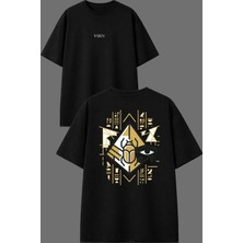 Vsrn Mısırca Işaretler Tasarım Ön Arka Baskılı Siyah Oversize T Shirt