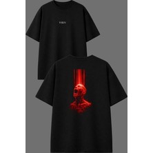Vsrn Bağıran Adam Tasarım Ön Arka Baskılı Siyah Oversize T Shirt