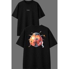 Vsrn Uğur Böceği Tasarım Ön Arka Baskılı Siyah Oversize T Shirt