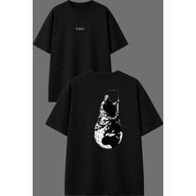 Vsrn Asrail Tasarım Ön Arka Baskılı Siyah Oversize T Shirt