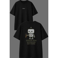 Vsrn Motıvatıon Not Found Tasarım Ön Arka Baskılı Siyah Oversize T Shirt