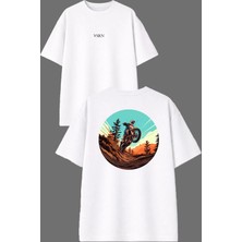 Vsrn Yuvarlak Cross Tasarım Ön Arka Baskılı Beyaz Oversize T Shirt