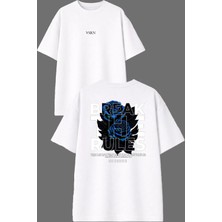 Vsrn Break Rul Tasarım Ön Arka Baskılı Beyaz Oversize T Shirt