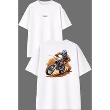 Vsrn Çamurlu Cross Tasarım Ön Arka Baskılı Beyaz Oversize T Shirt