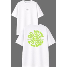 Vsrn Go With Tasarım Ön Arka Baskılı Beyaz Oversize T Shirt