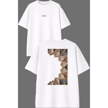 Vsrn Yıldız Desenleri Tasarım Ön Arka Baskılı Beyaz Oversize T Shirt