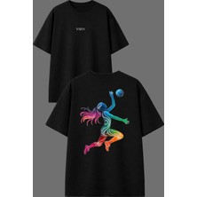 Vsrn Voleyball Blok Tasarım Ön Arka Baskılı Siyah Oversize T Shirt