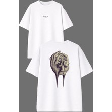 Vsrn Ağlayan El Tasarım Ön Arka Baskılı Beyaz Oversize T Shirt