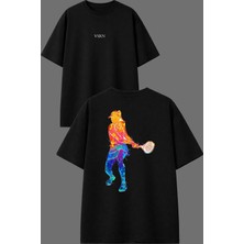 Vsrn Tenisçi 125 Tasarım Ön Arka Baskılı Siyah Oversize T Shirt