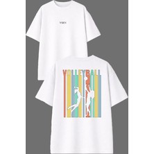 Vsrn Volleyball 76 Tasarım Ön Arka Baskılı Beyaz Oversize T Shirt