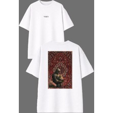 Vsrn Merhametli Güçlü Savaşçı Tasarım Ön Arka Baskılı Beyaz Oversize T Shirt