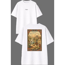 Vsrn Eski Çağ Işleme Halı Tasarım Ön Arka Baskılı Beyaz Oversize T Shirt