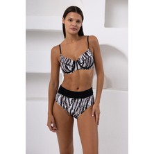 Lapieno Lapıeno Kadın Desenli Yüksek Bel Telli Kapsız Toparlayıcı Bikini Takımı