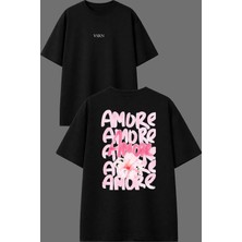 Vsrn Amorr Tasarım Ön Arka Baskılı Siyah Oversize T Shirt