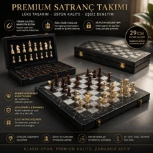 Elifeshop Lüks Mermer Görünümlü Ahşap Manyetik Satranç Takımı 29 cm Katlanabilir Yuvalı Premium Satranç Seti