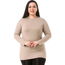 Disentis Modest Büyük Beden Bisiklet Yaka Uzun Kollu Viskon Kum Rengi Body