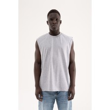Machinist Erkek Oversize Bisiklet Yaka Basic Atlet Gri Melanj
