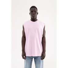 Machinist Erkek Oversize Bisiklet Yaka Basic Atlet Pembe