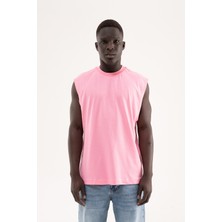 Machinist Erkek Oversize Bisiklet Yaka Basic Atlet Şeker Pembe