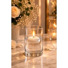 Zuri Design Şeffaf Cam Şamdan Mumluk Minimal Silindir Dekoratif Vazo 9 cm x 10 cm