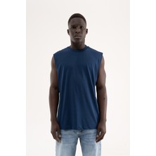Machinist Erkek Oversize Bisiklet Yaka Basic Atlet Indigo