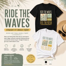Tişört Kodu Ride The Waves Straight Fit Unisex Tişört – Retro Surf Temalı Yazlık Baskılı T-Shirt
