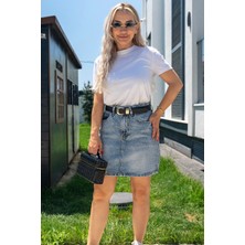 Muna Boutique Katri Taş Detaylı Yüksek Bel Mini Kot Etek – Jean Mini Etek Modeli