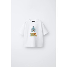 Fasardi Super Bear Adventure Süper Ayı Baskılı Oversize %100 Pamuk Kısa Kollu Unisex Çocuk Tişört