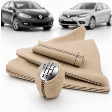 AutoAll Renault Megane 3 Vites Topzu/el Freni ve Vites Körüğü-El Freni Kolu Derisi (6 Ileri-Bej Deri-Siyah Dikişli)