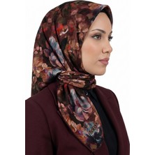 Hadiora Kadın Kahve Kırmızı Çiçek Desenli Organik Pamuk Soft Eşarp