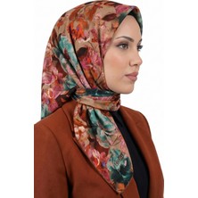 Hadiora Kadın Vizon Turuncu Çiçek Desenli Organik Pamuk Soft Eşarp
